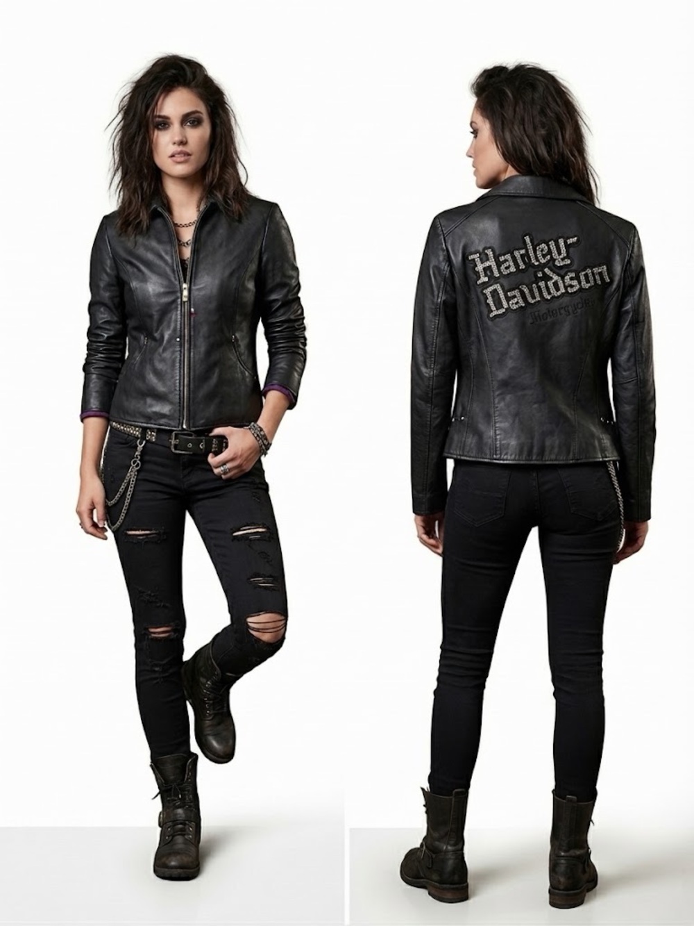 Medium silk & leather Harley-Davidson bling jacket biker